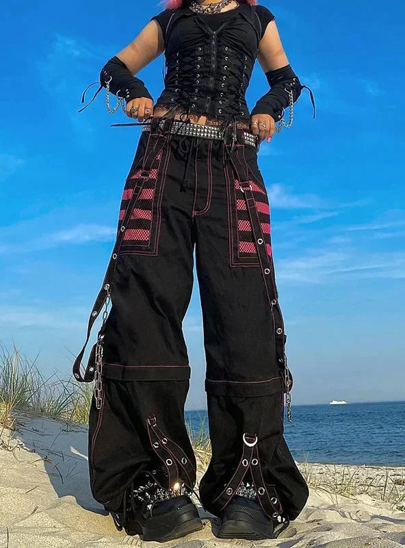 2023-retro-chain-contrast-striped-mesh-stitching-pants