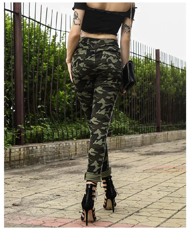 TastyHottie - SLIM CAMOUFLAGE PANTS SIDE SPLICED FEET PANTS