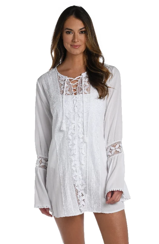 Coastal Covers Lace Up Tunic - White