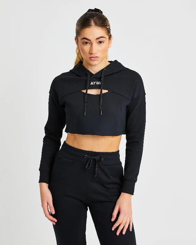 Everyday Cutout Crop Hoodie - Black