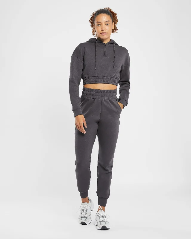 Infinity Crop Zip Hoodie - Charcoal