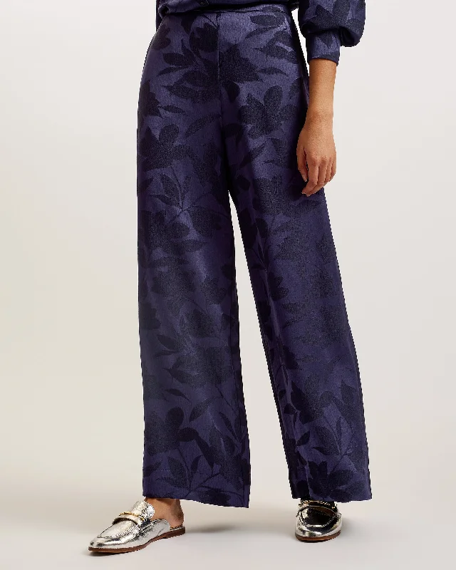 Maurah Floral Print Wide Leg Trousers Navy