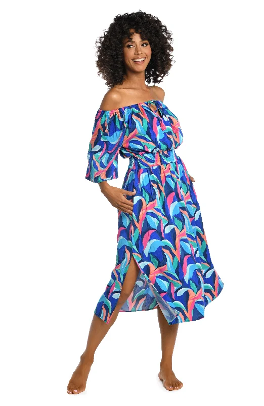 Painted Leaves Off-The-Shoulder Cover Up Dress - FINAL SALE