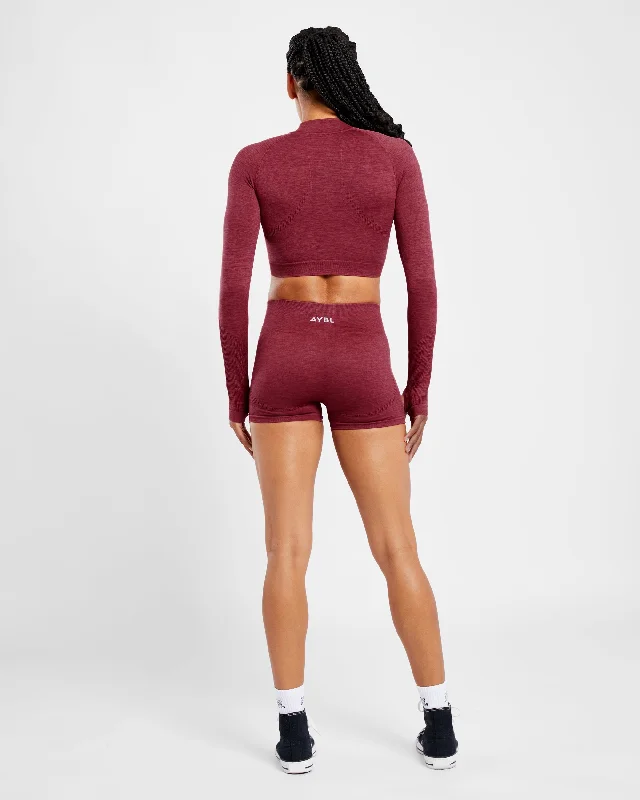 Revive Seamless Crop 1/2 Zip Pullover - Burgundy Marl