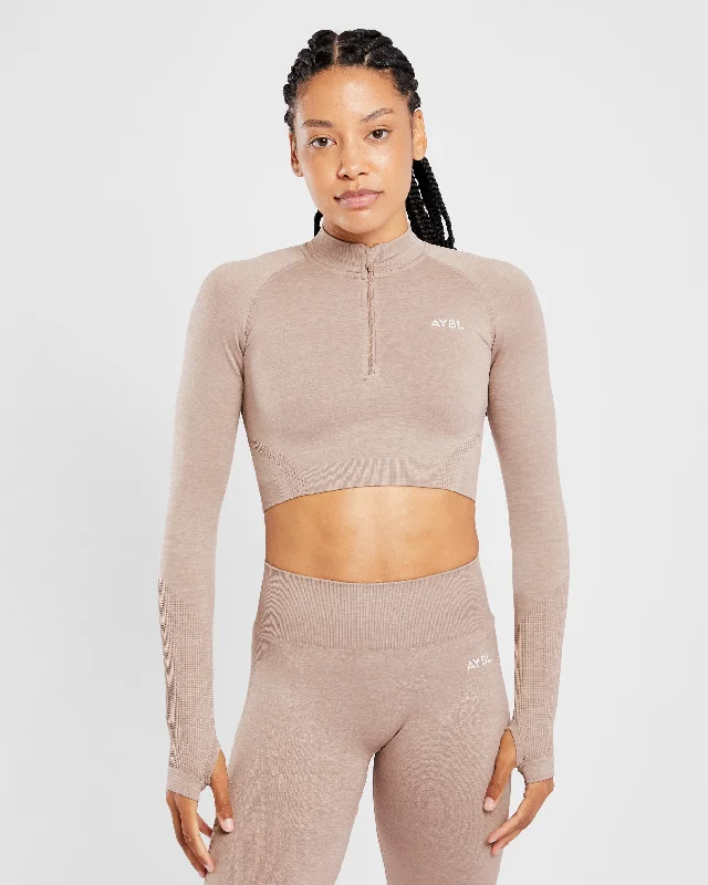 Revive Seamless Crop 1/2 Zip Pullover - Warm Taupe Marl