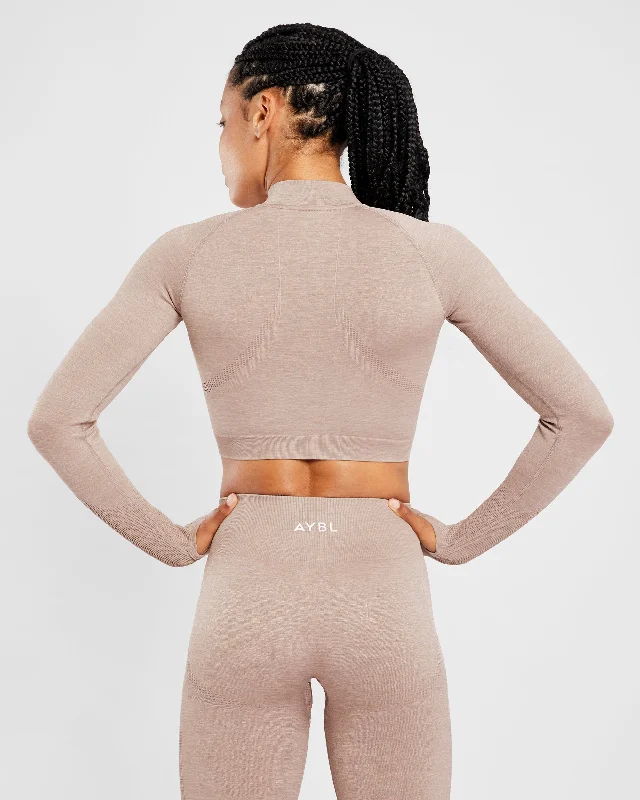 Revive Seamless Crop 1/2 Zip Pullover - Warm Taupe Marl