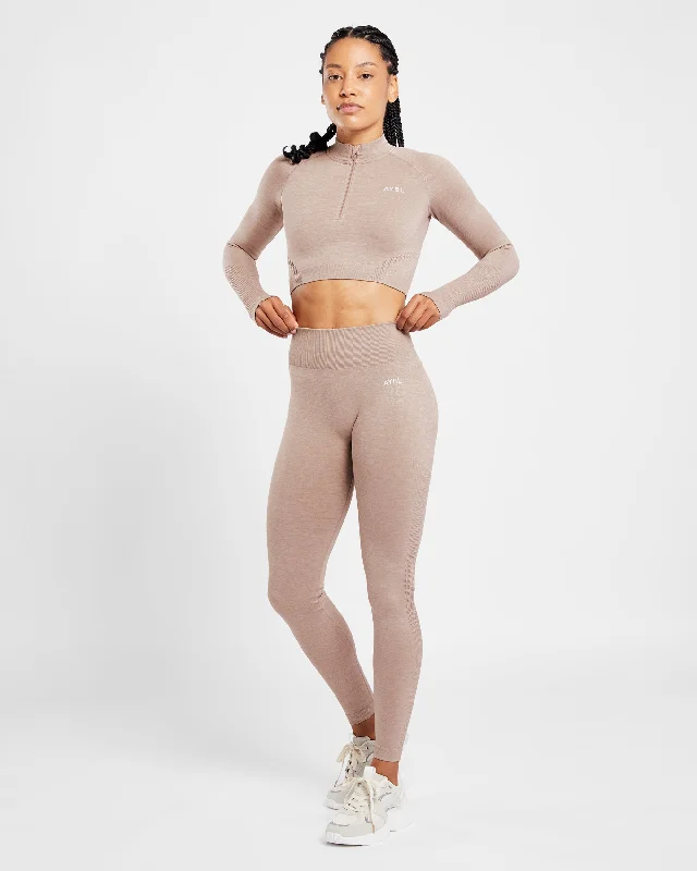 Revive Seamless Crop 1/2 Zip Pullover - Warm Taupe Marl