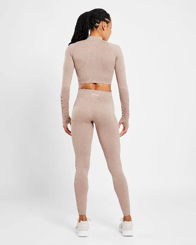 Revive Seamless Crop 1/2 Zip Pullover - Warm Taupe Marl