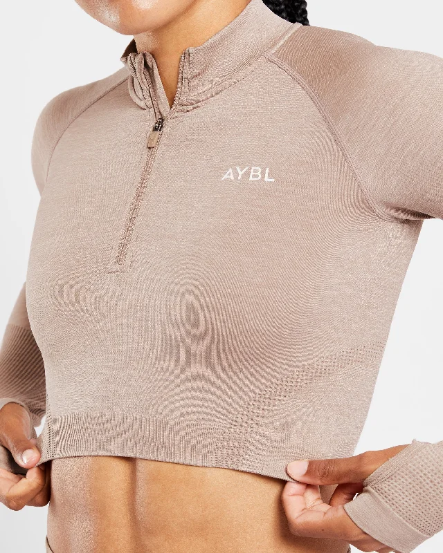 Revive Seamless Crop 1/2 Zip Pullover - Warm Taupe Marl