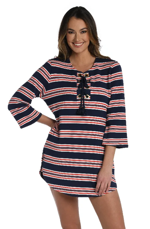 Sailor Stripe Lace Up V-Neck Tunic - FINAL SALE