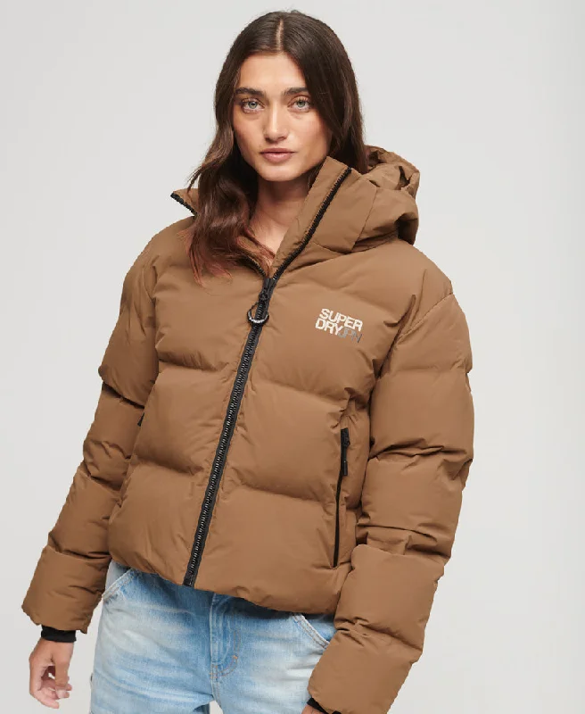 Hooded Boxy Puffer Jacket | Rawhide Brown