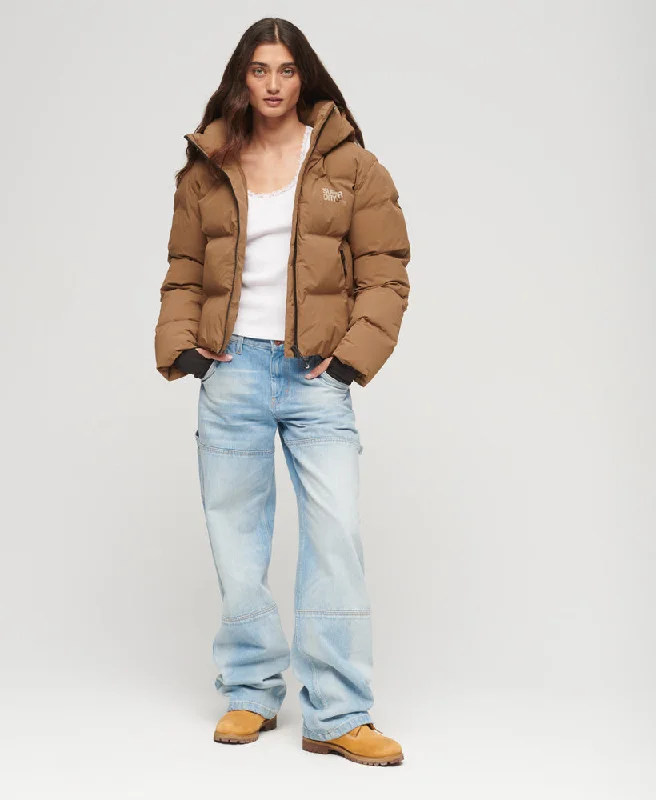 Hooded Boxy Puffer Jacket | Rawhide Brown