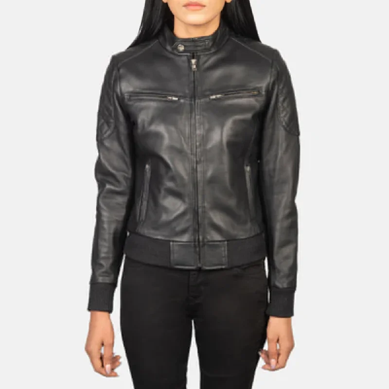 Black Zenna Bomber Leather Jacket