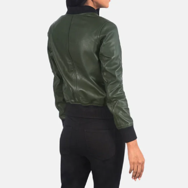 Green Women Sheepskin A-1 Bomber Leather Jacket