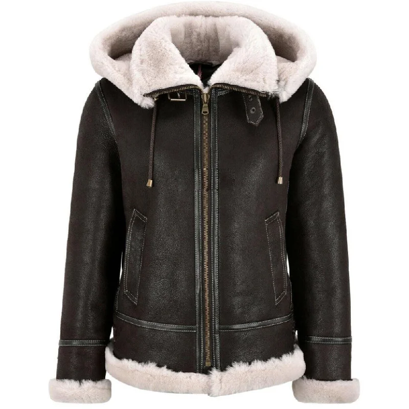 Ladies B3 Bomber Classic Sheepskin Jacket with Detachable Hood