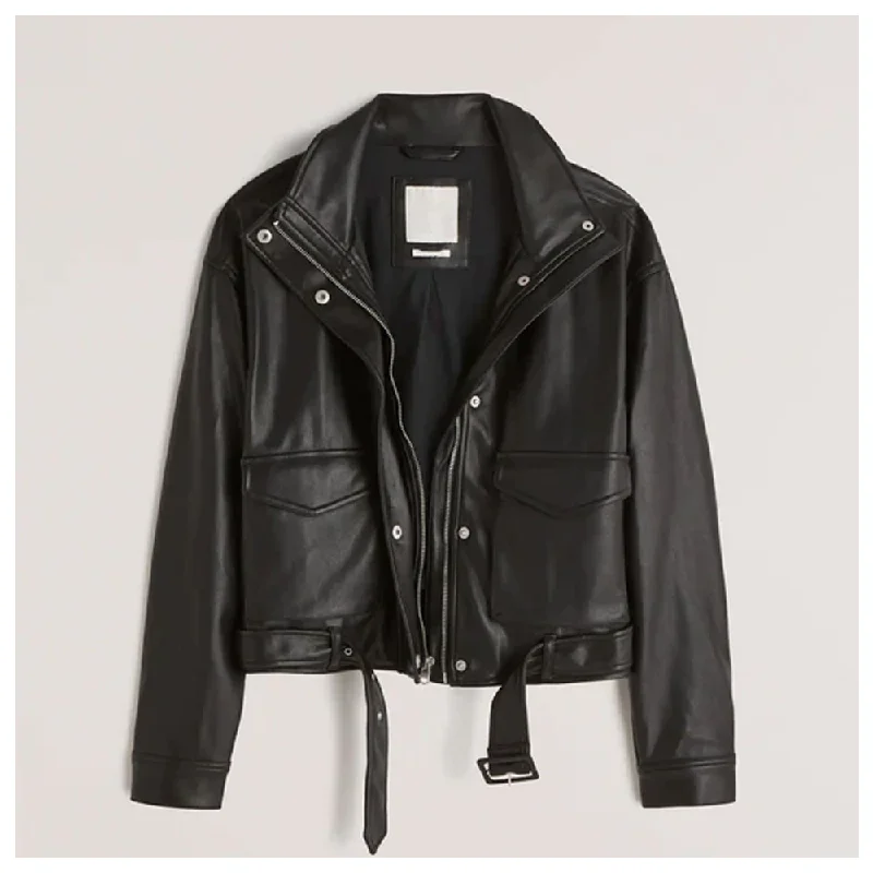 New Black Shearling Aviator Motorbike Leather Jacket For Women's