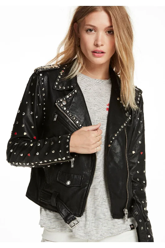 New Black Women  Leather Motorcycle Spiked Studded Biker Jacket