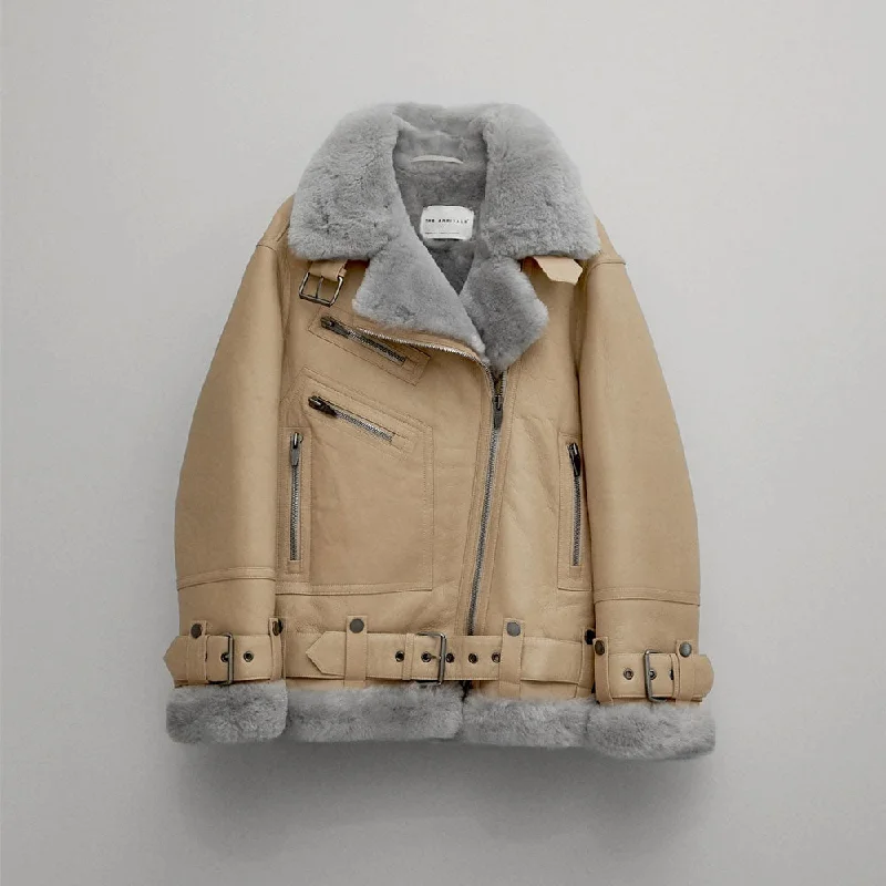 New Lambskin Shearling  RAF Aviator Styled Leather Jacket For Women