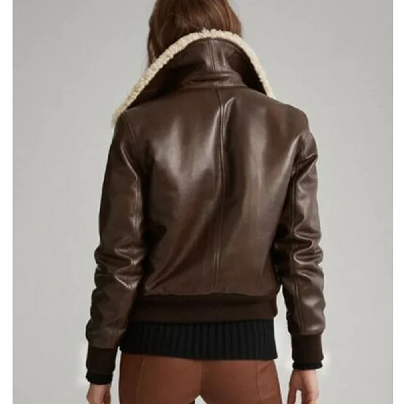 New Women Aviator lambskin  Motorbike Leather Bomber Jacket