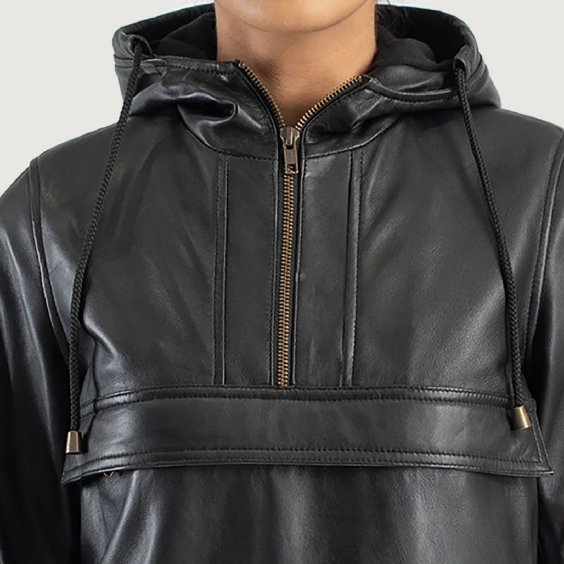 New Women Flight  Black Hooded Leather Pullover Jacket