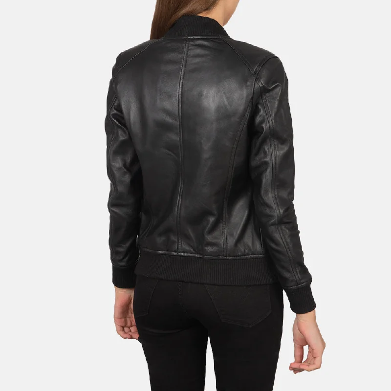 New A1 Women Flight Bliss Black Leather Bomber Jacket