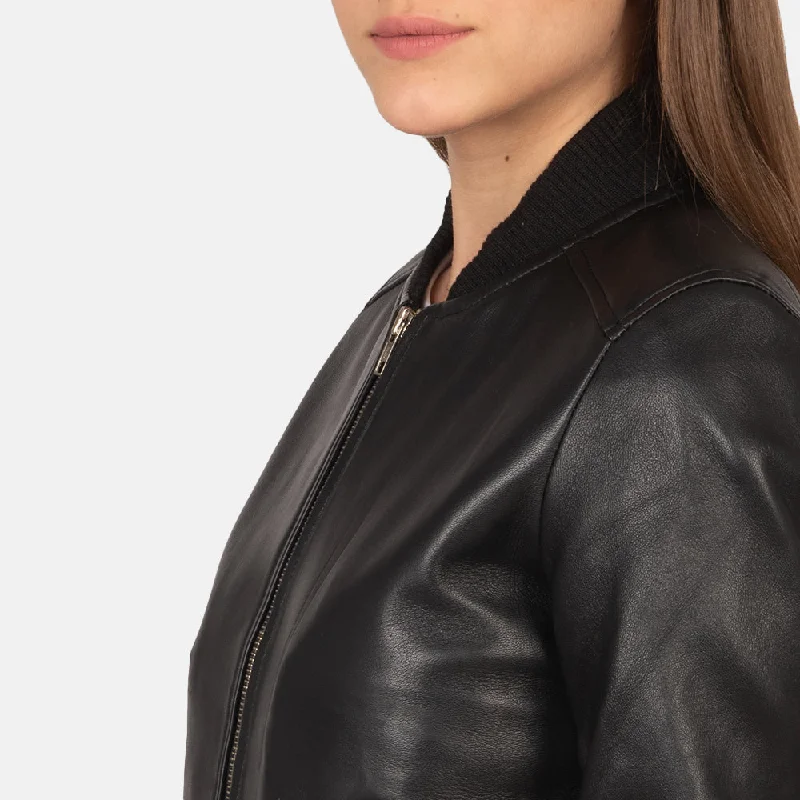 New A1 Women Flight Bliss Black Leather Bomber Jacket