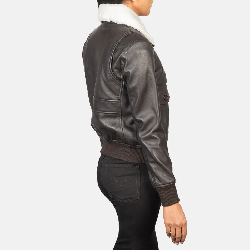 New Women Flight sheepskin  Brown Leather Bomber Jacket