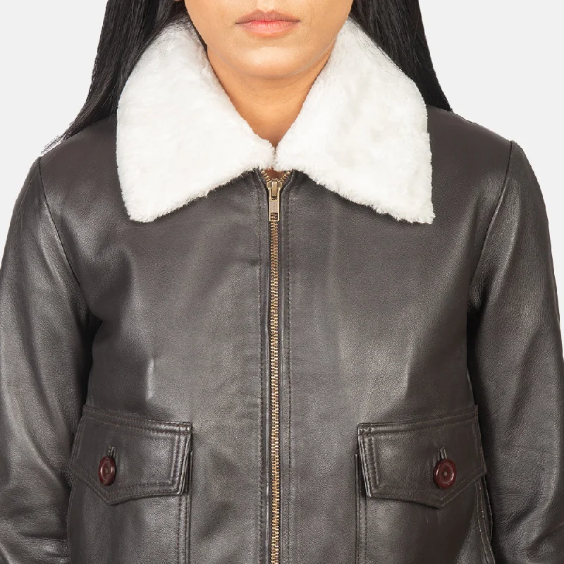 New Women Flight sheepskin  Brown Leather Bomber Jacket