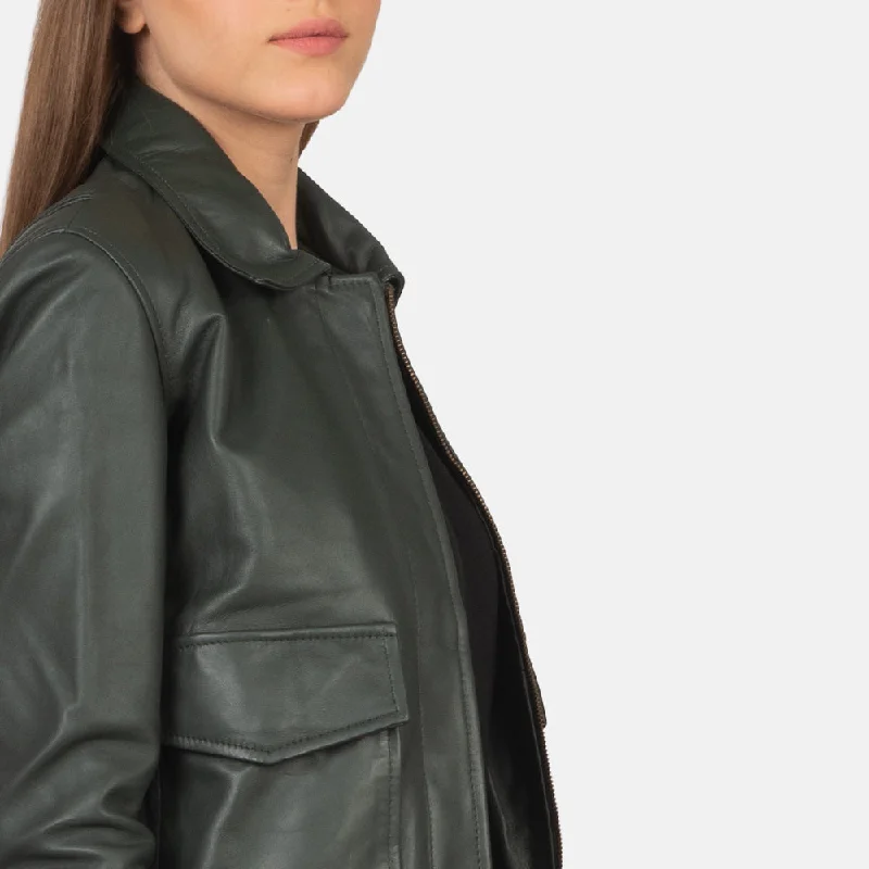 New Women Flight Westa A-2 Green Leather Bomber Jacket