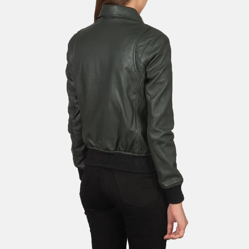 New Women Flight Westa A-2 Green Leather Bomber Jacket