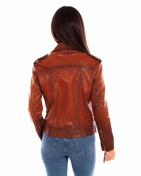 Scully Ladies Vintage Brown Lambskin Biker Jacket