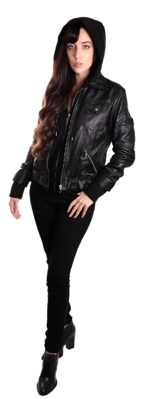 Hooded Bomber Womens Leather Jacket