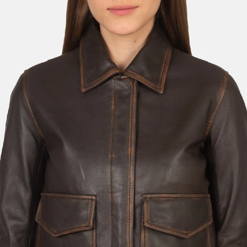 Women Flight Brown Leather Bomber Jacket