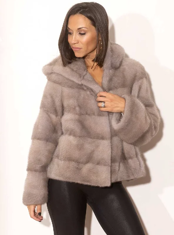 Women's Horizontal SAGA Mink Fur Jacket with Hood