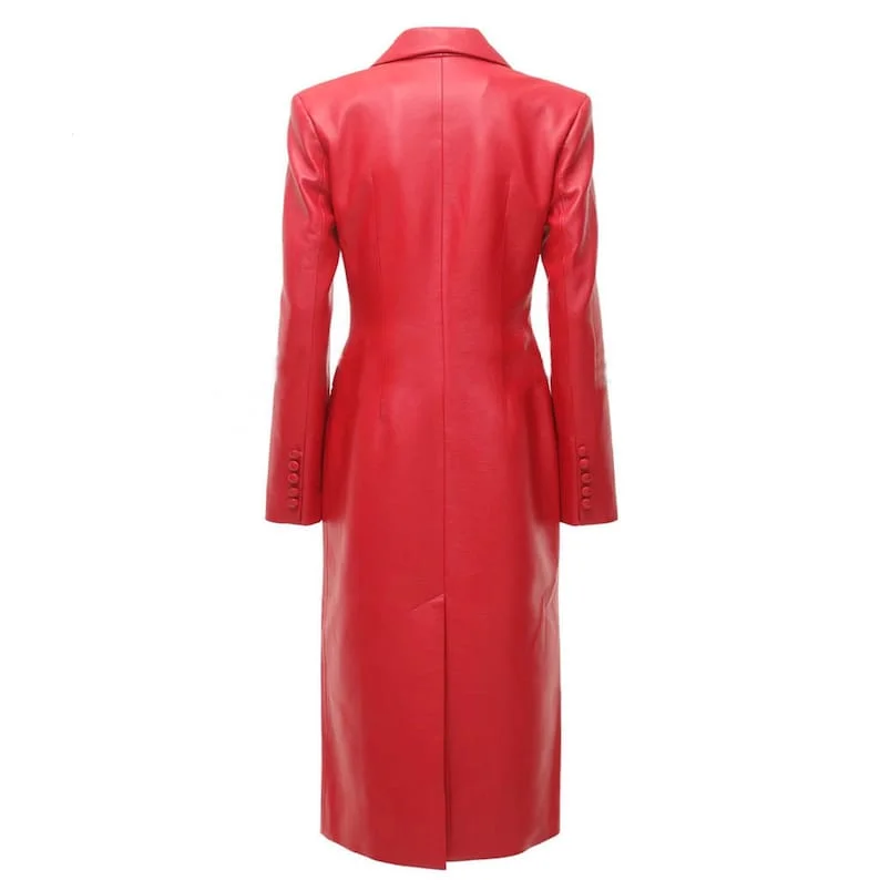 Brand New Glamorous Womens Red Leather Trench Coat