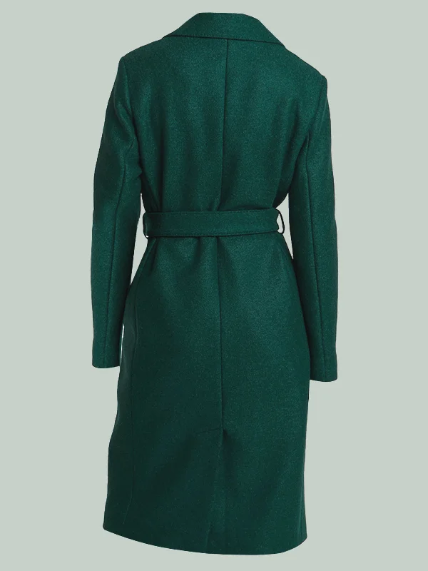 Dark Green Wool Coat | Women's Dark Green Wool Wrap Coat