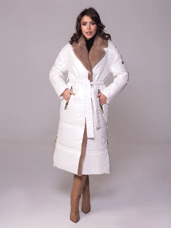 Aphrodite Genuine Mink Fur Trim Down Coat