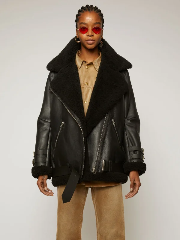 Shearling aviator black jacket