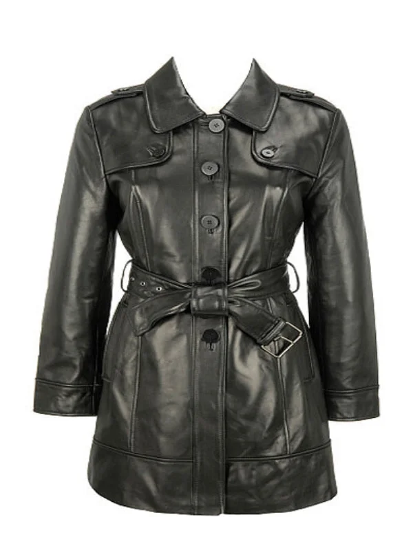 Women Equo Plus Size Black Leather Coat