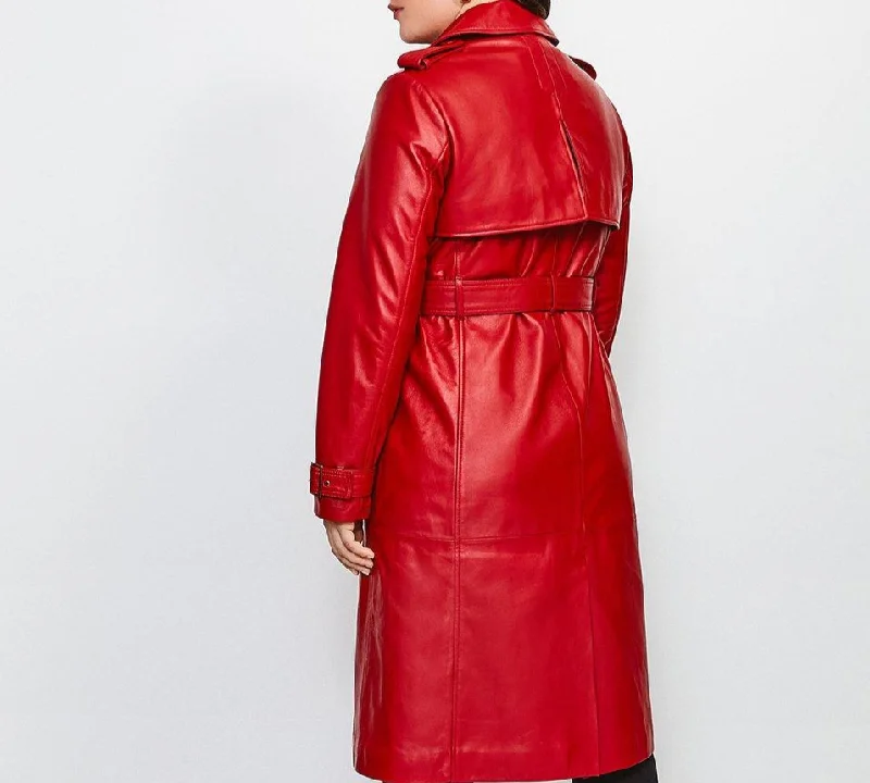 Womens Glamorous Red Leather Trench Coat