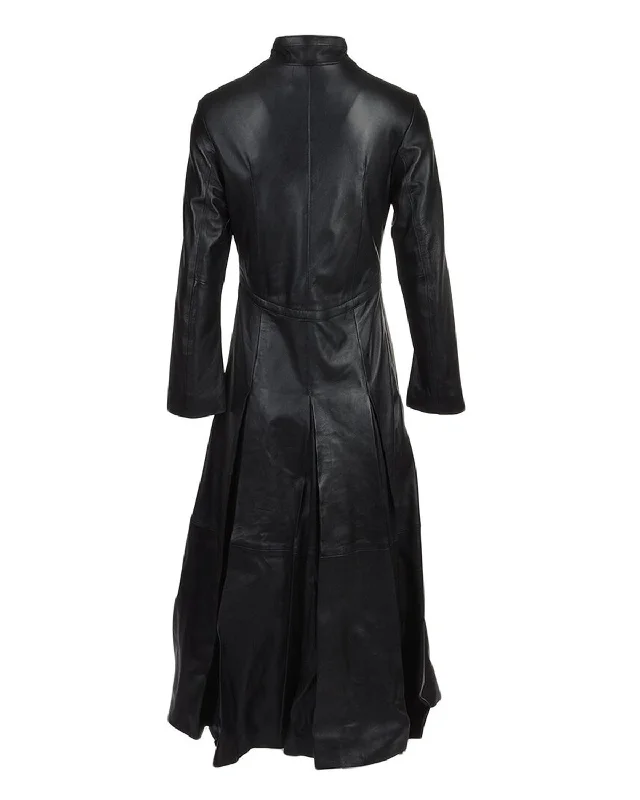 Women's Black Long Length Real Leather Coat