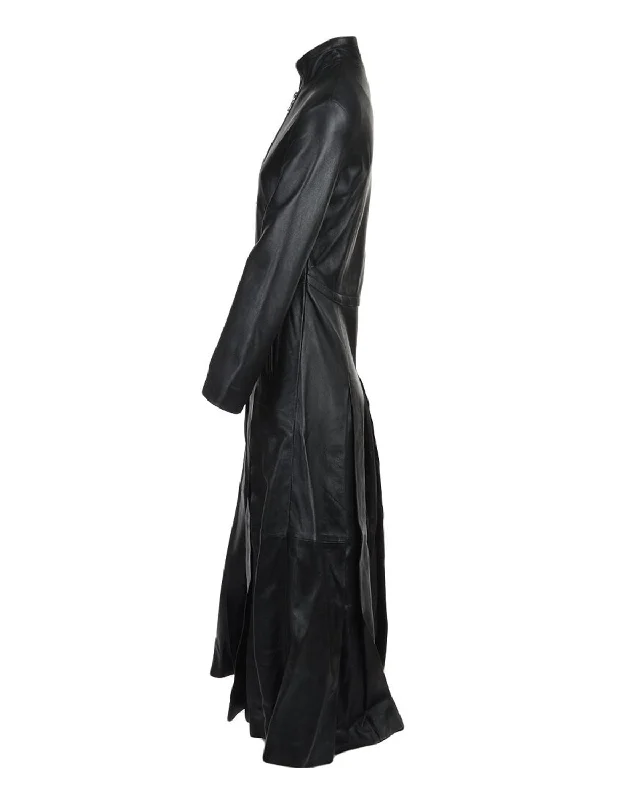 Women's Black Long Length Real Leather Coat