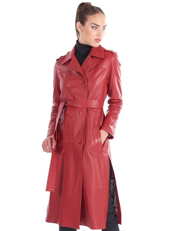 Women's Bomber Hooded Leather Jacket in Red - Boneshia.com