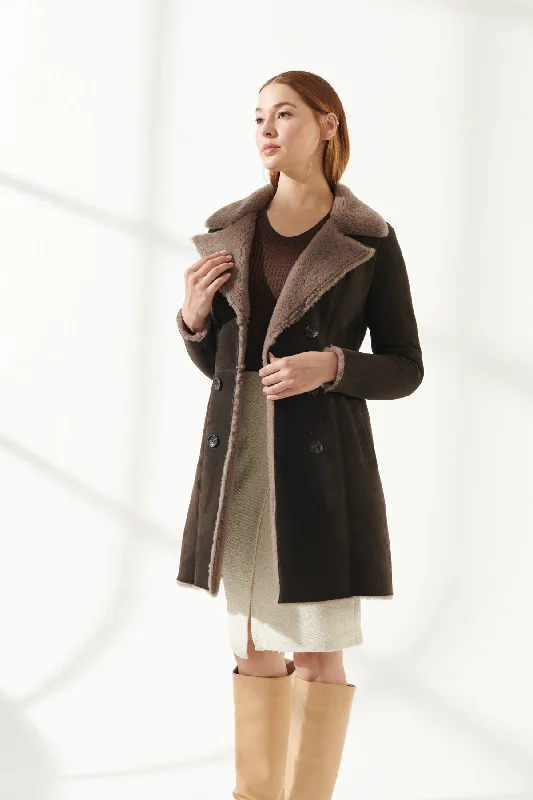 Women's Dark Brown Shearling Leather Coat