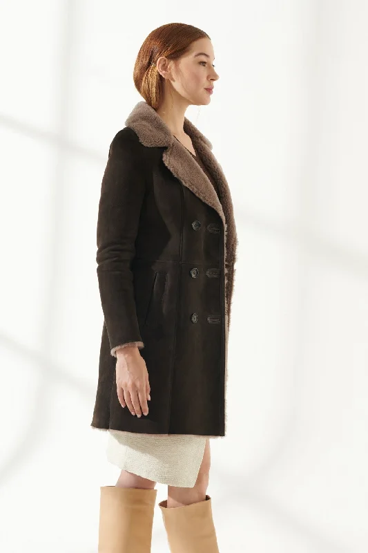 Women's Dark Brown Shearling Leather Coat