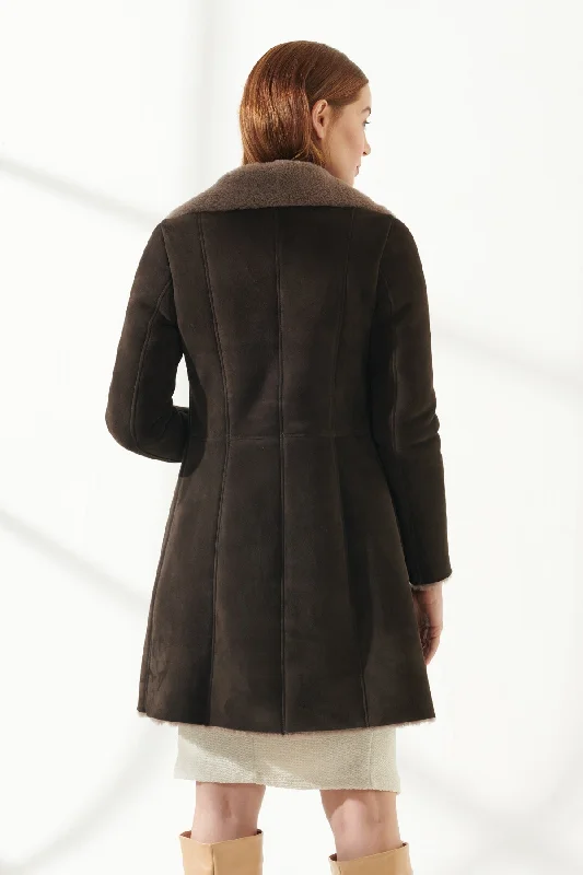 Women's Dark Brown Shearling Leather Coat