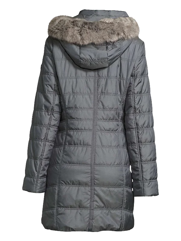 Women's Grey Hooded Puffer Coat