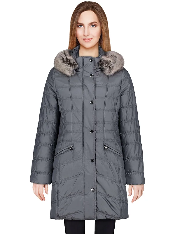 Women's Grey Hooded Puffer Coat