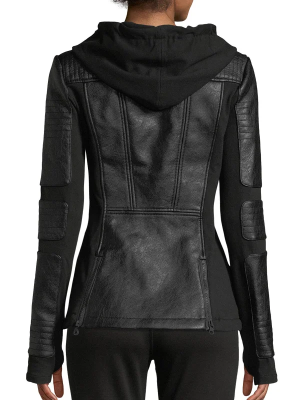 Womens Hooded Black Terry Moto Jacket