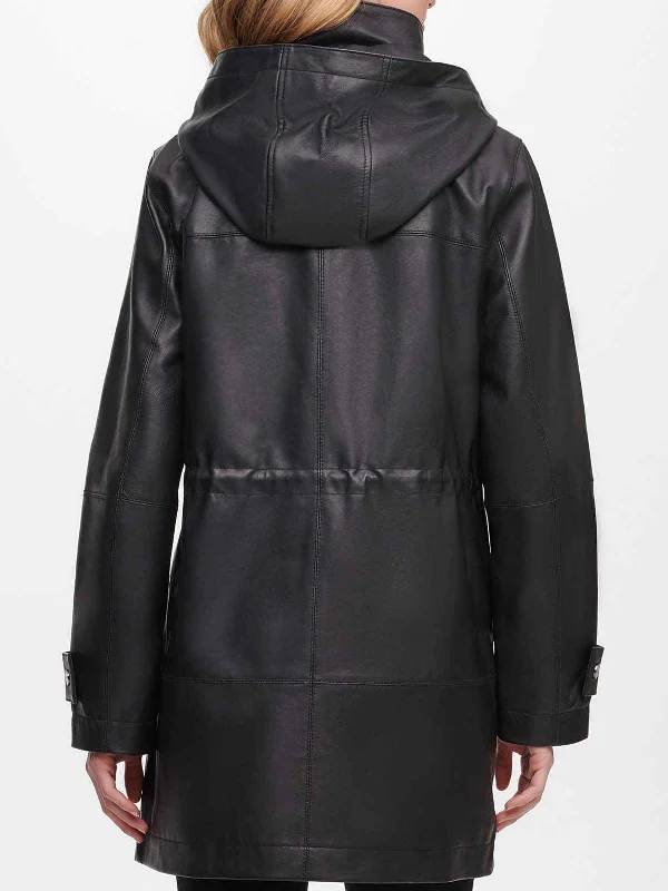 Womens Hooded Leather Anorak Jacket